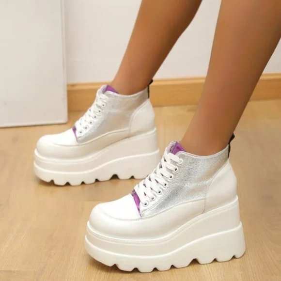 New Women's Front lace-up heightening ankle boots platform thick sole martin boo - Picture 6 of 12